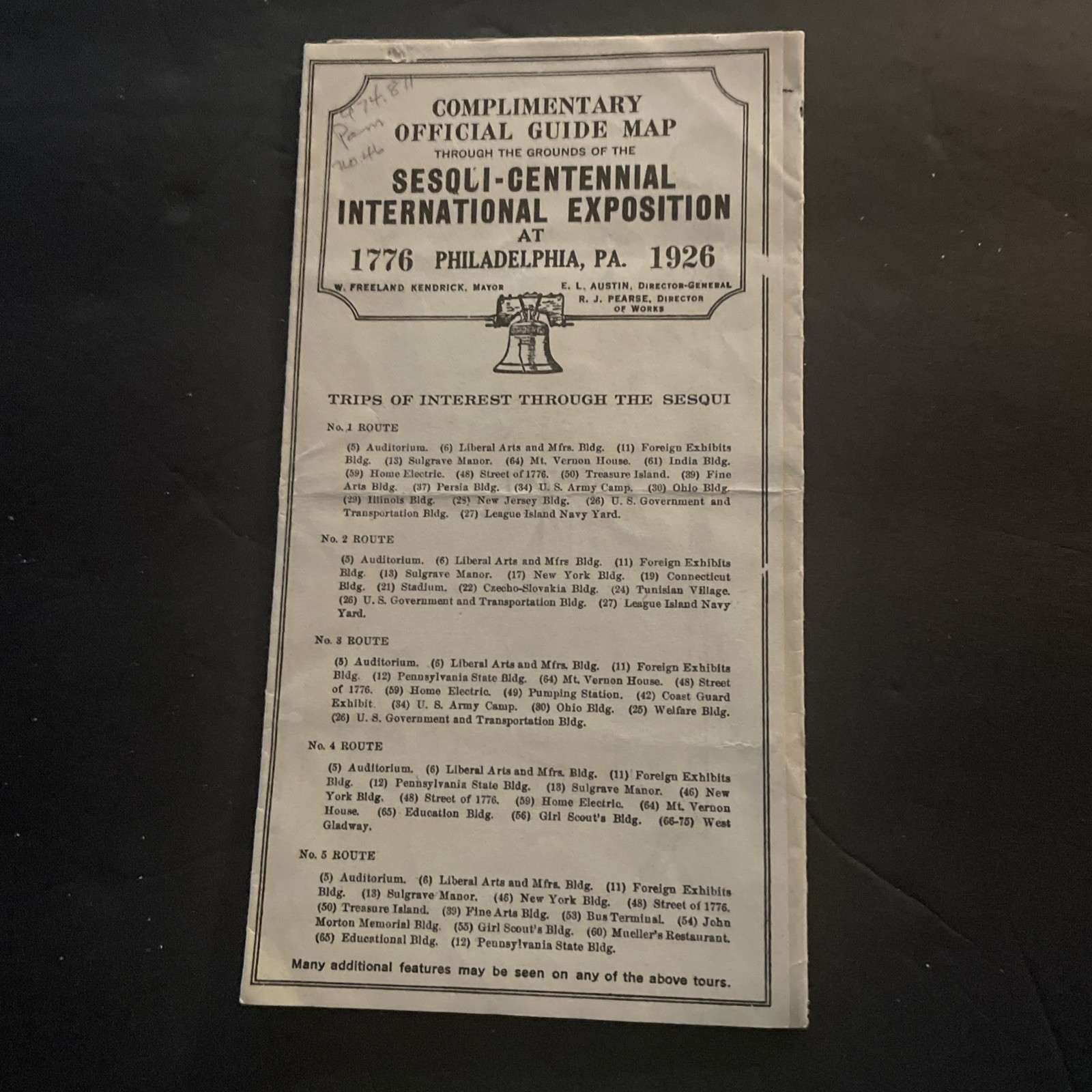 1926 Philadelphia Sesqui Centennial Expo, complementary official guide map