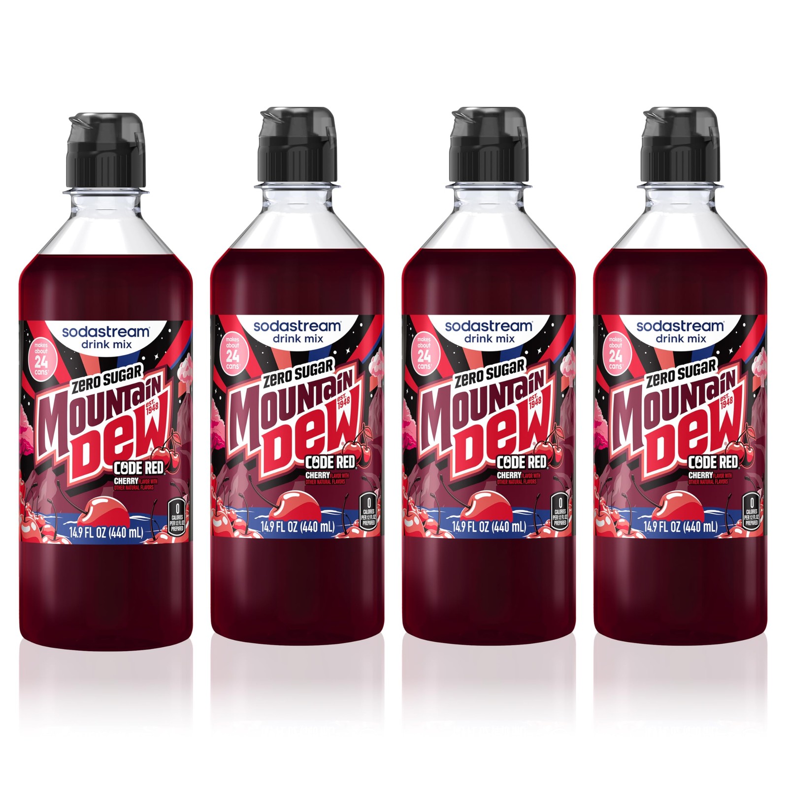 Sodastream MTN Dew Code Red Zero New Pour Bottle Drink 14.9 Fl Oz (Pack of 4)