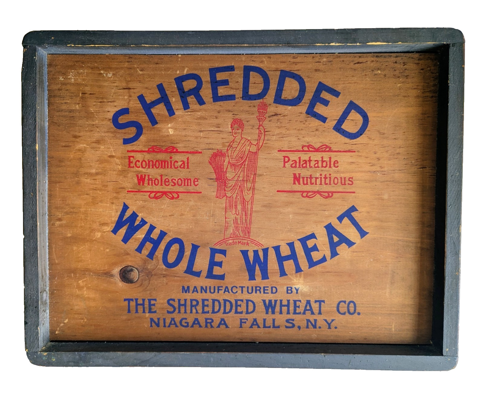 VTG SHREDDED WHOLE WHEAT Wooden Wood Crate Box SIGN Niagara Falls Ny Framed
