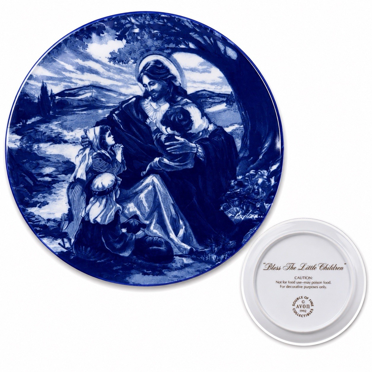 Avon Cobalt Blue Bless The Little Children 1992 Collector Plate Religious Decor