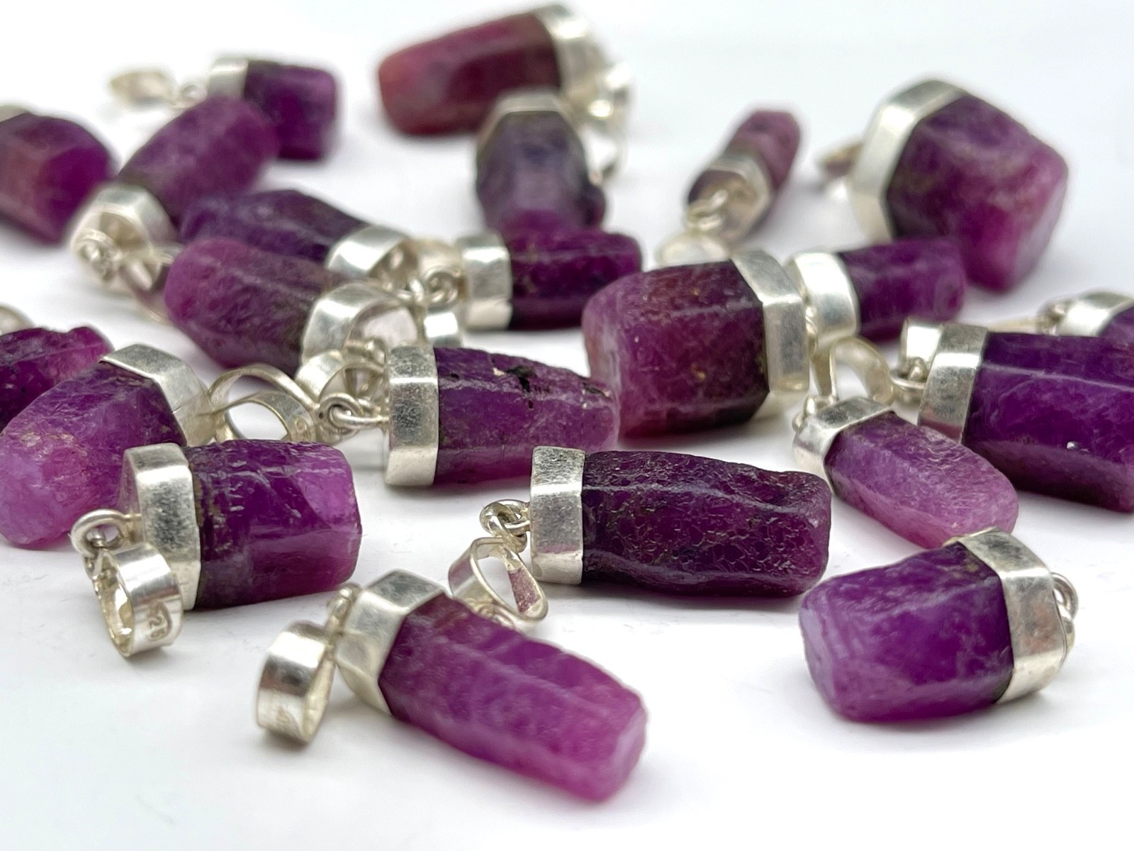Natural Ruby Crystal Pendants With 925 Silver Cap , 10 Pieces Lot @ Minerals
