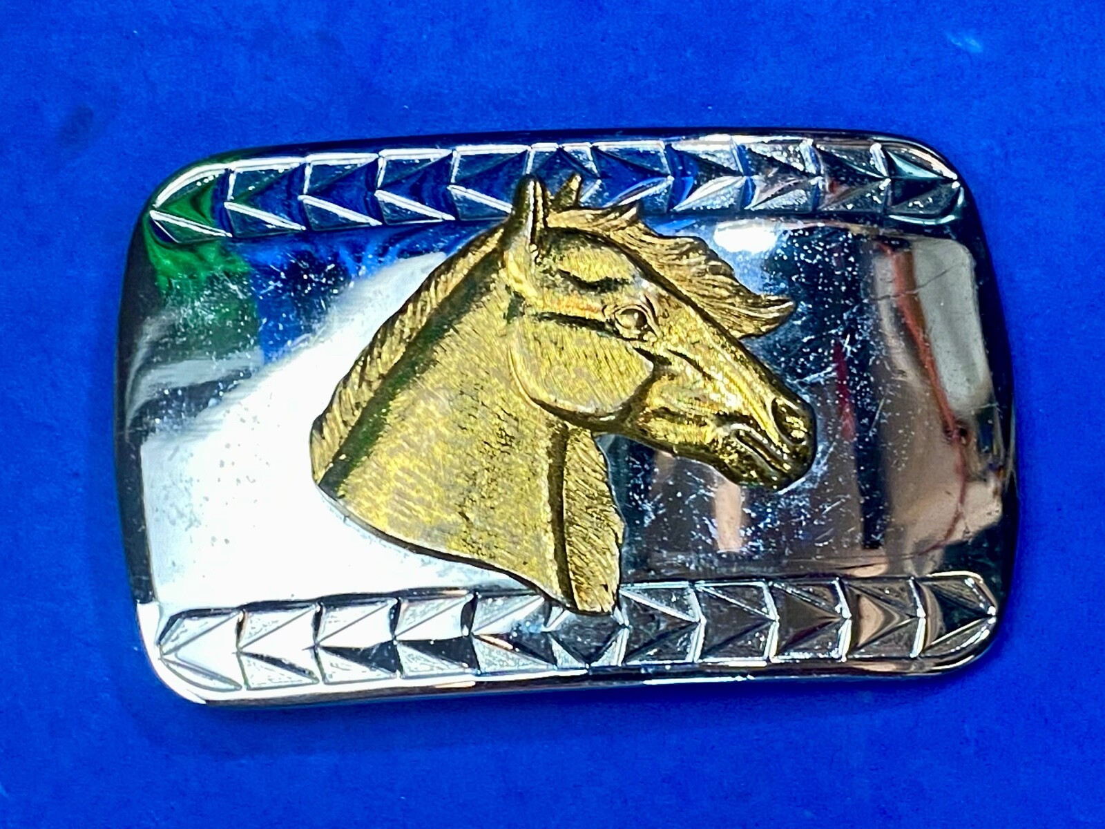 Mirrored Horse Head Vintage Mixed Metal Reflective Belt Buckle