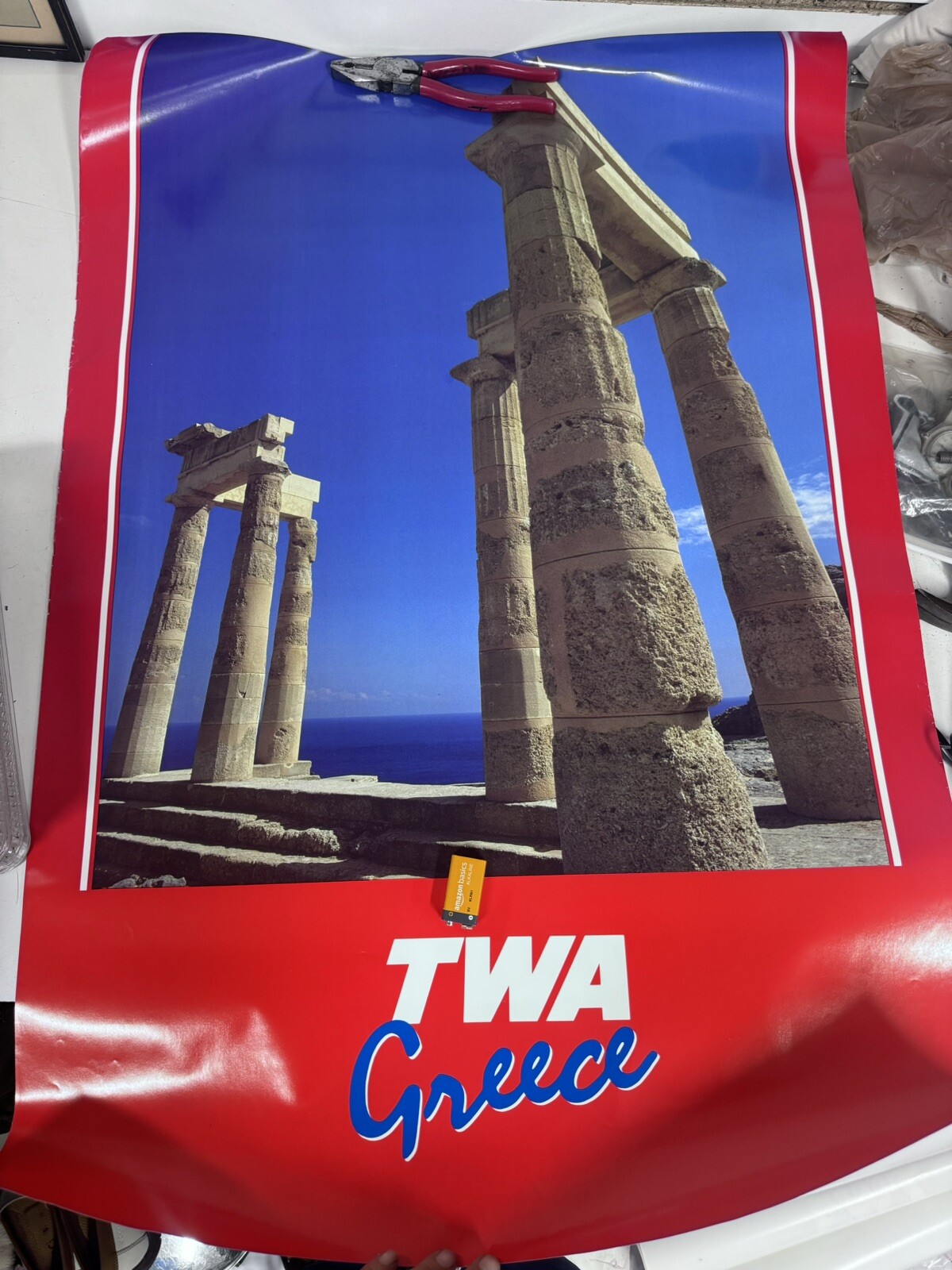 VINTAGE 80s AUTHENTIC TWA Greece TRANSWORLD AIRLINES POSTER 26X38 Nice BH
