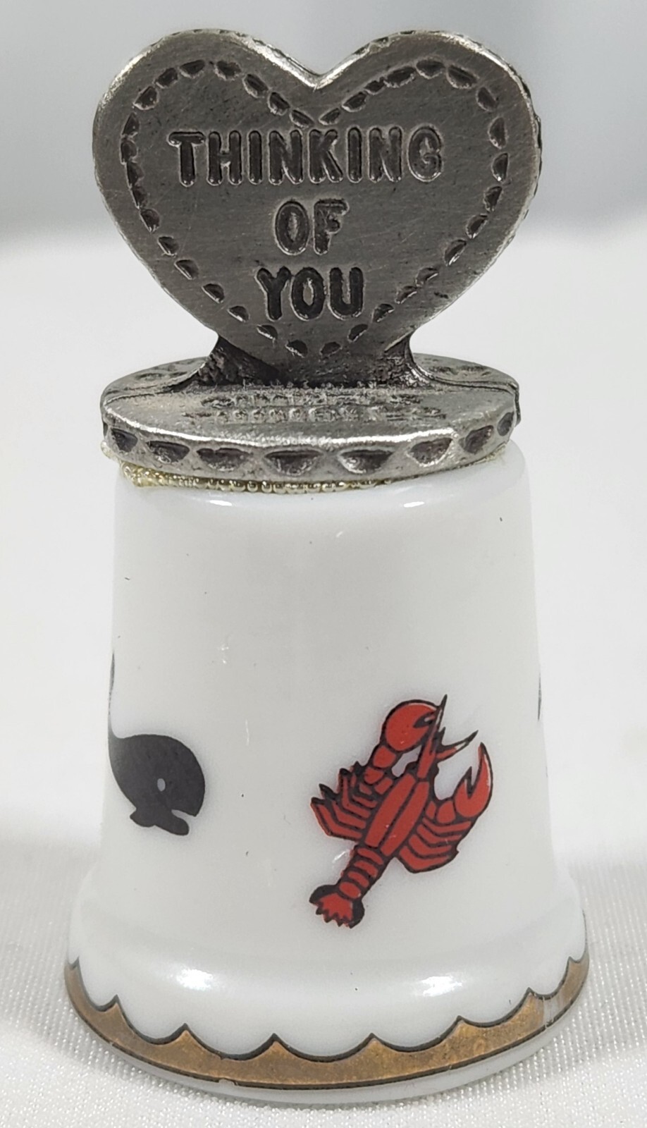 Vintage Gimbels Porcelain/Pewter Lobster Starfish Nautical Thimble