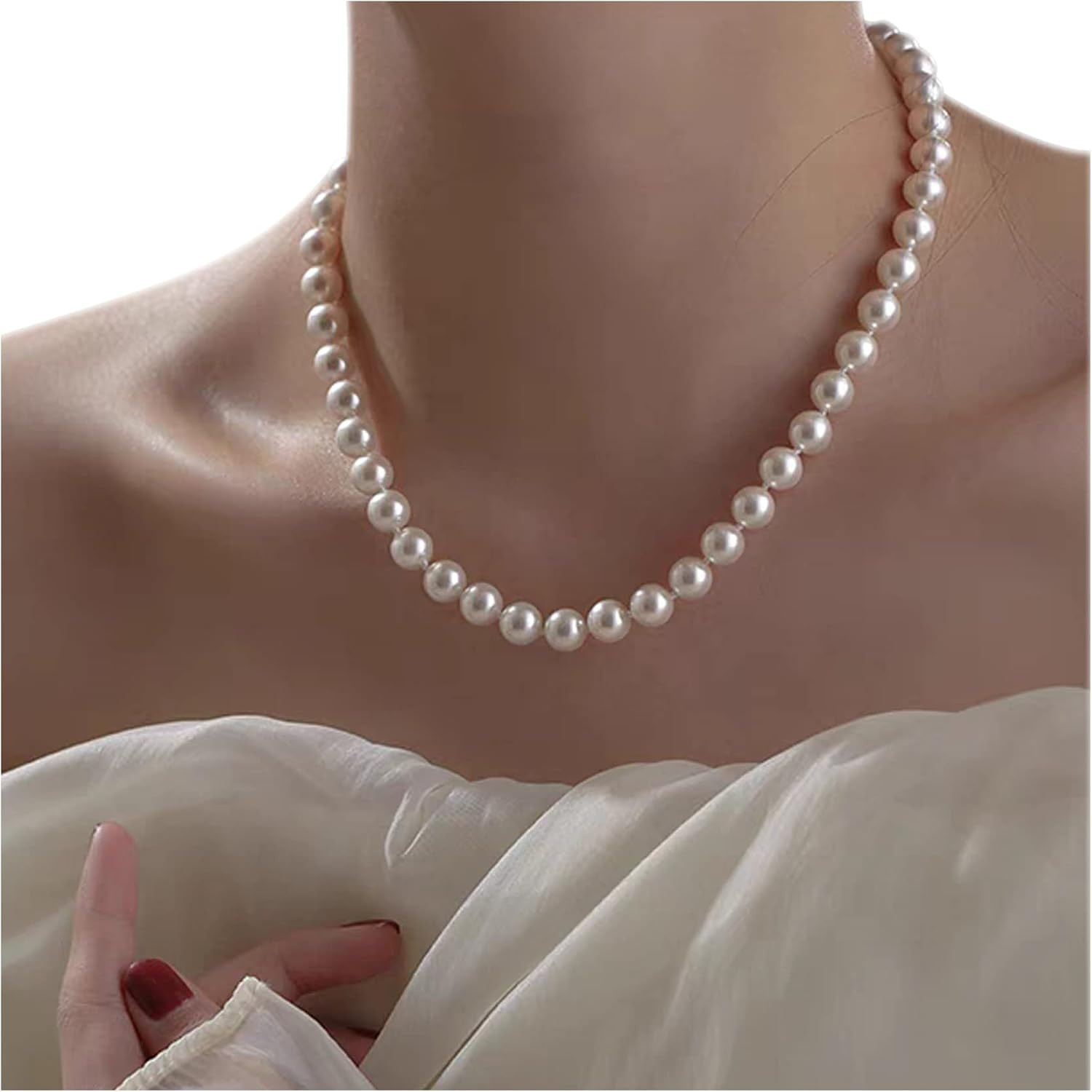 Pearl Necklace for Women Choker 8mm Bridal Prom Wedding Necklace