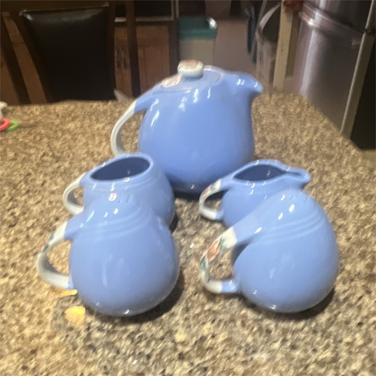 Hall\'s Rose Parade Blue Floral Ceramic Tea Set 4pc Teapot Creamer Sugar Shaker