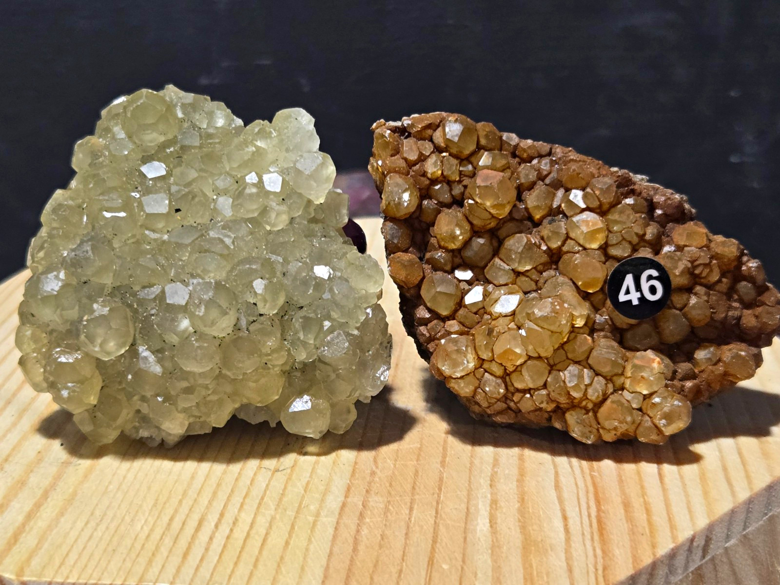 Set of (2) natural yellow & dark orange calcite specimens BL46