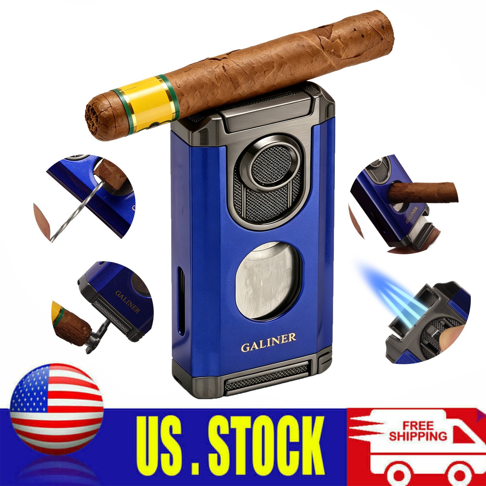 Galiner Jet Butane Flame Torch Cigar Lighter Metal Punch Holder Cutter No Gas