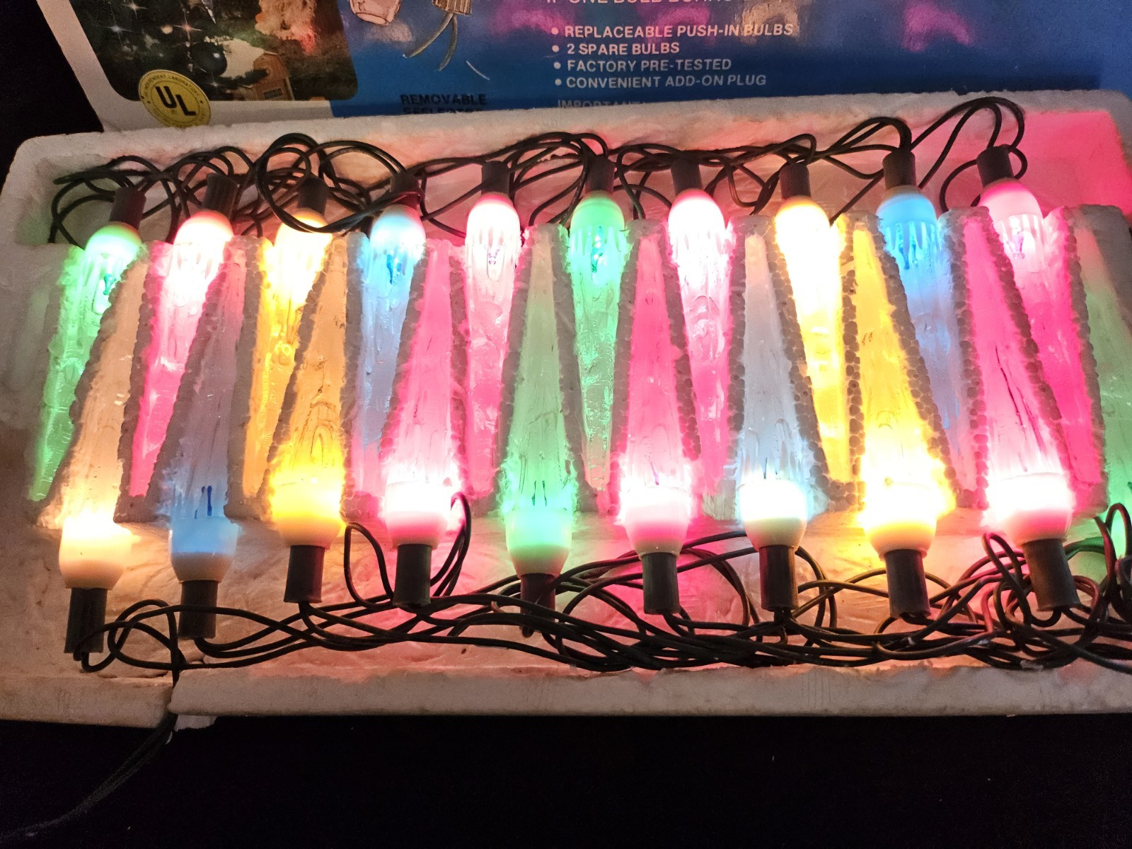 Vintage JoyBrite Icicle Light Set 20 light 70/80\'s Taiwan Lord Jim