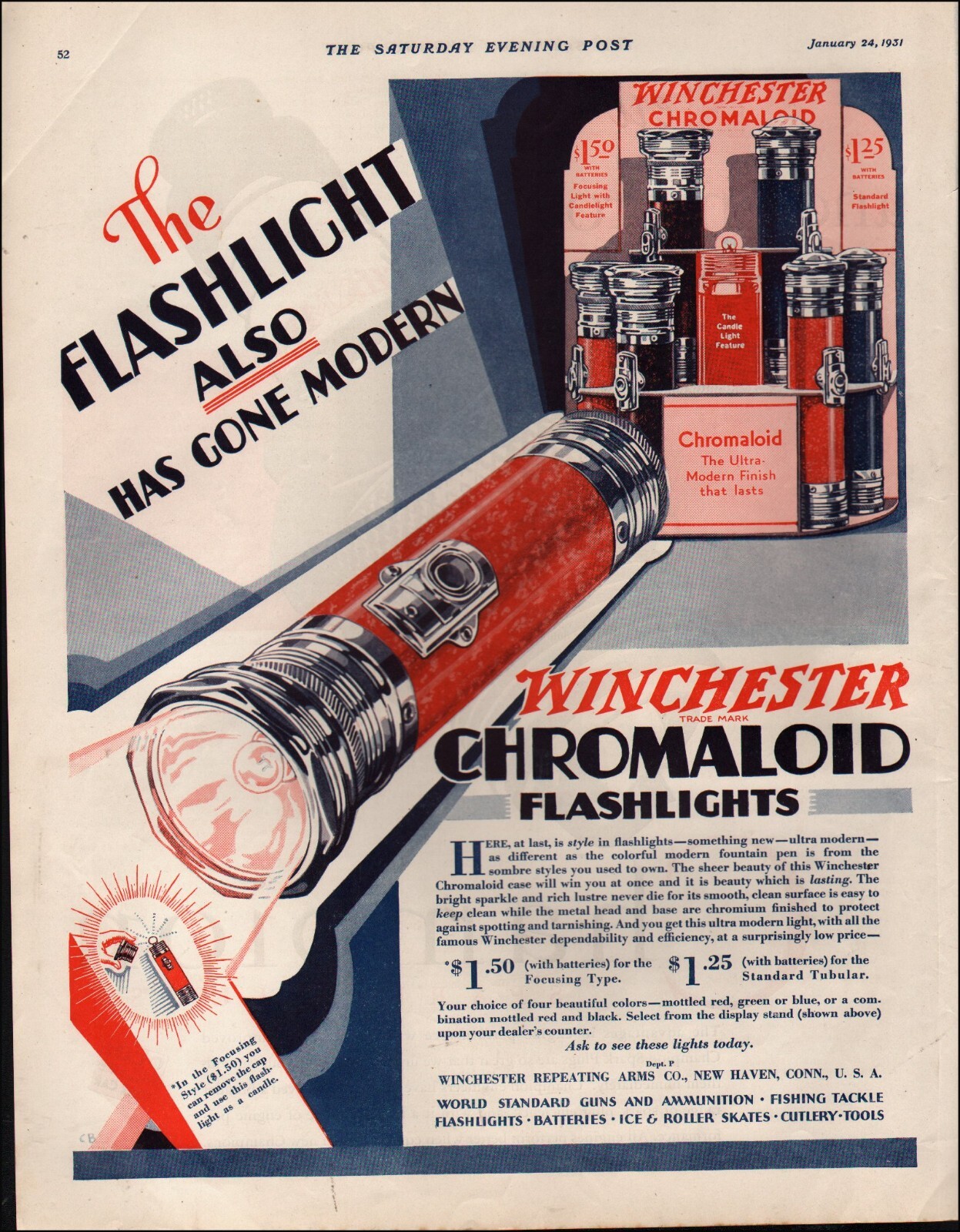 1931 Vintage ad Winchester Chromaloid Flashlight retro Art Price  RARE