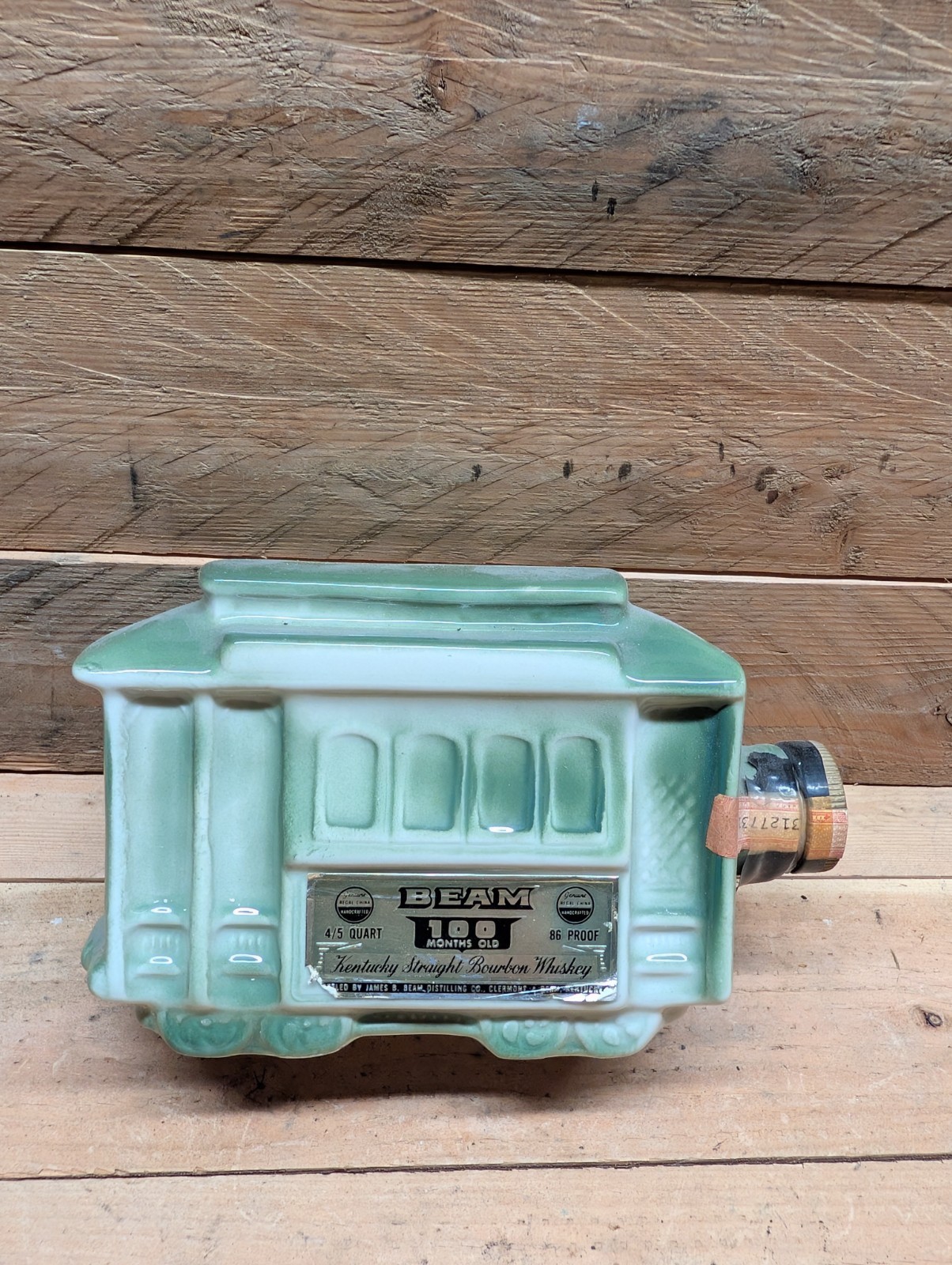 Vintage Jim Beam 100 Months Old Trolley Cable Car Decanter Green Regal China Vintage Jim Beam 100 Months Old Trolley Cable Car Decanter Green Regal China