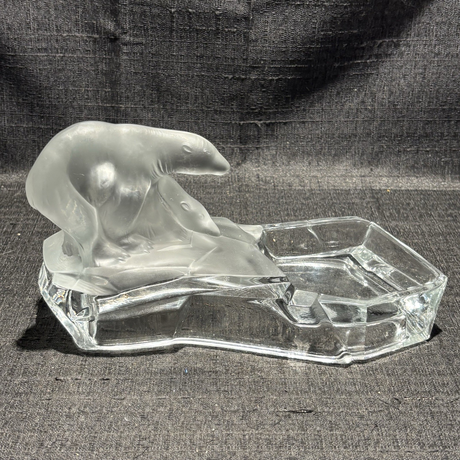 Art Deco Glass Polar Bear Ashtray Karel Zentner Libochovice Czech Vtg  1930s  14