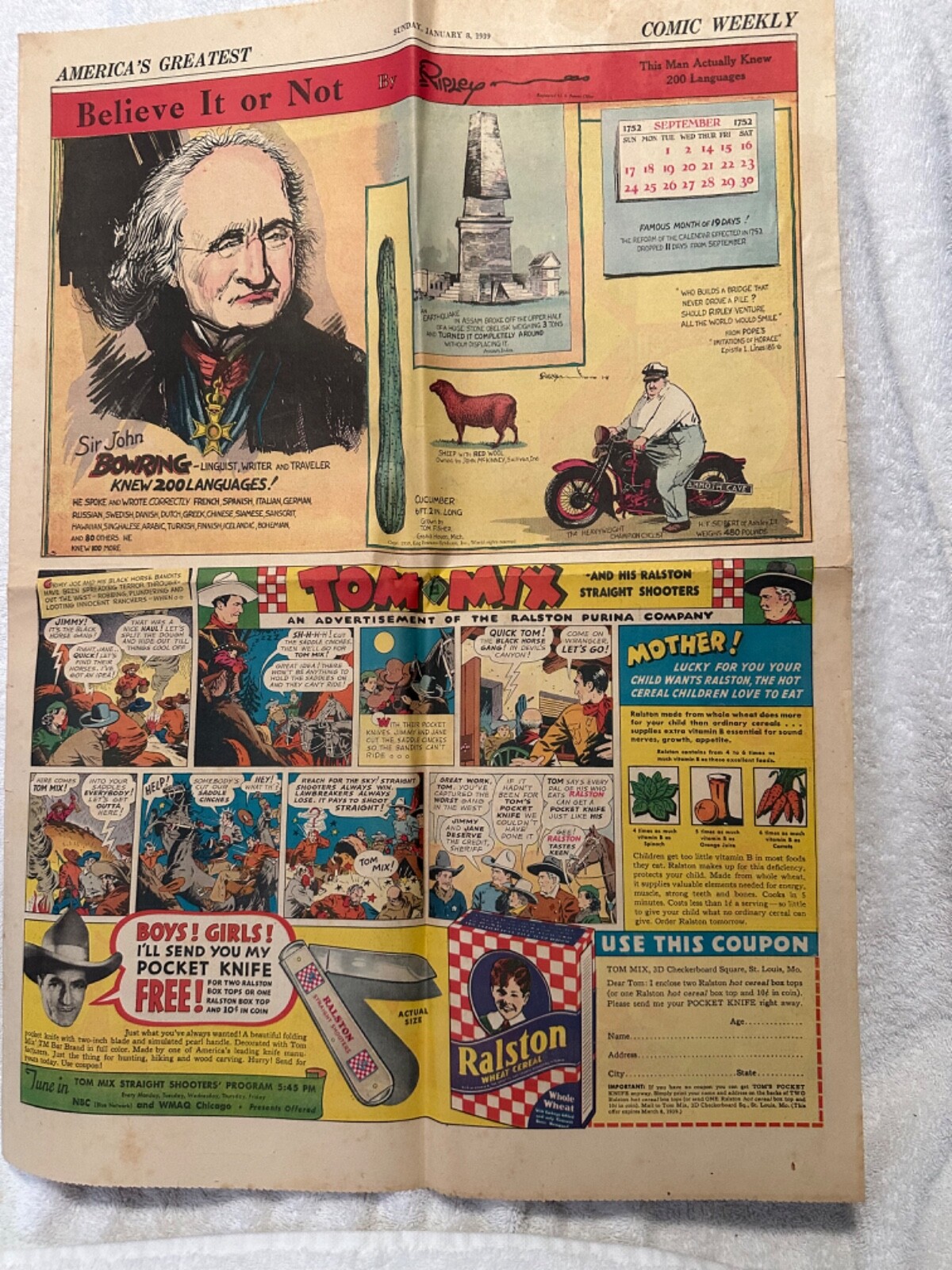 Vintage Newspaper Comic Weekly - January 8, 1939