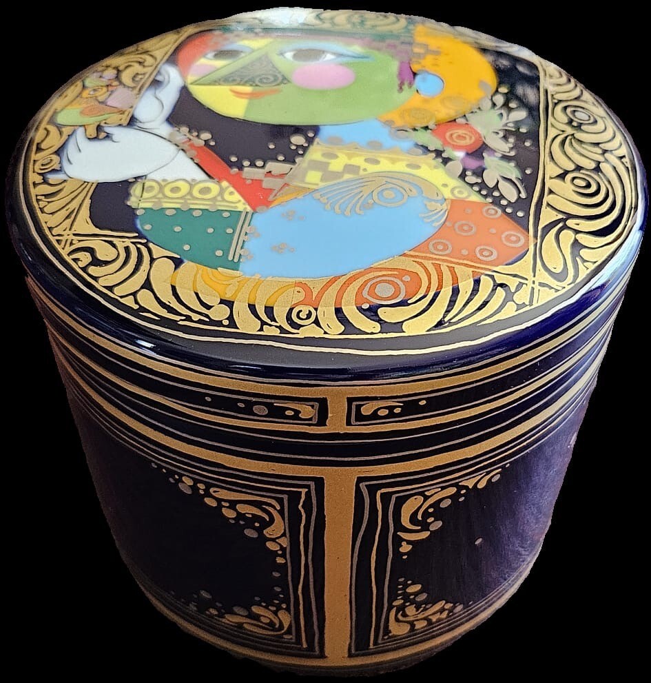 Rosenthal Bjorn Wiinblad Studio Linie Gilded Porcelain Lidded Jar Cannister Rare