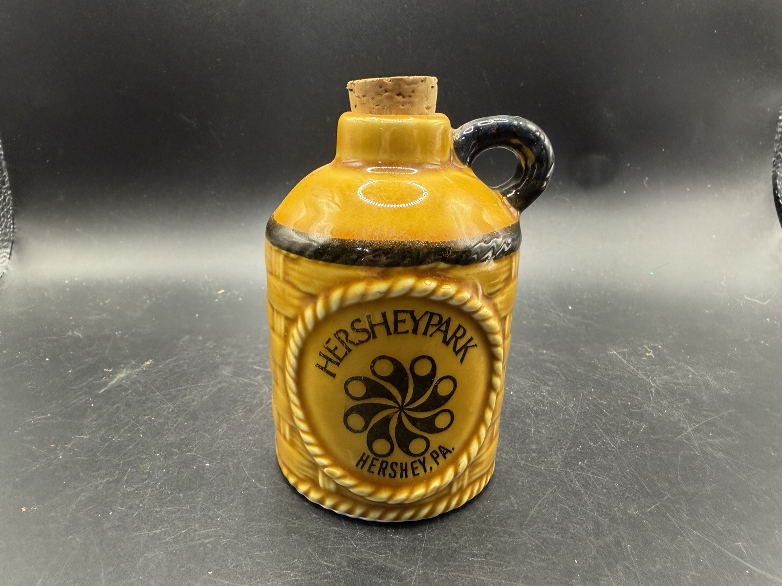 Vintage Hershey Park PA Ceramic Mini Whiskey Jug Cork Stopper Souvenir 4.5\