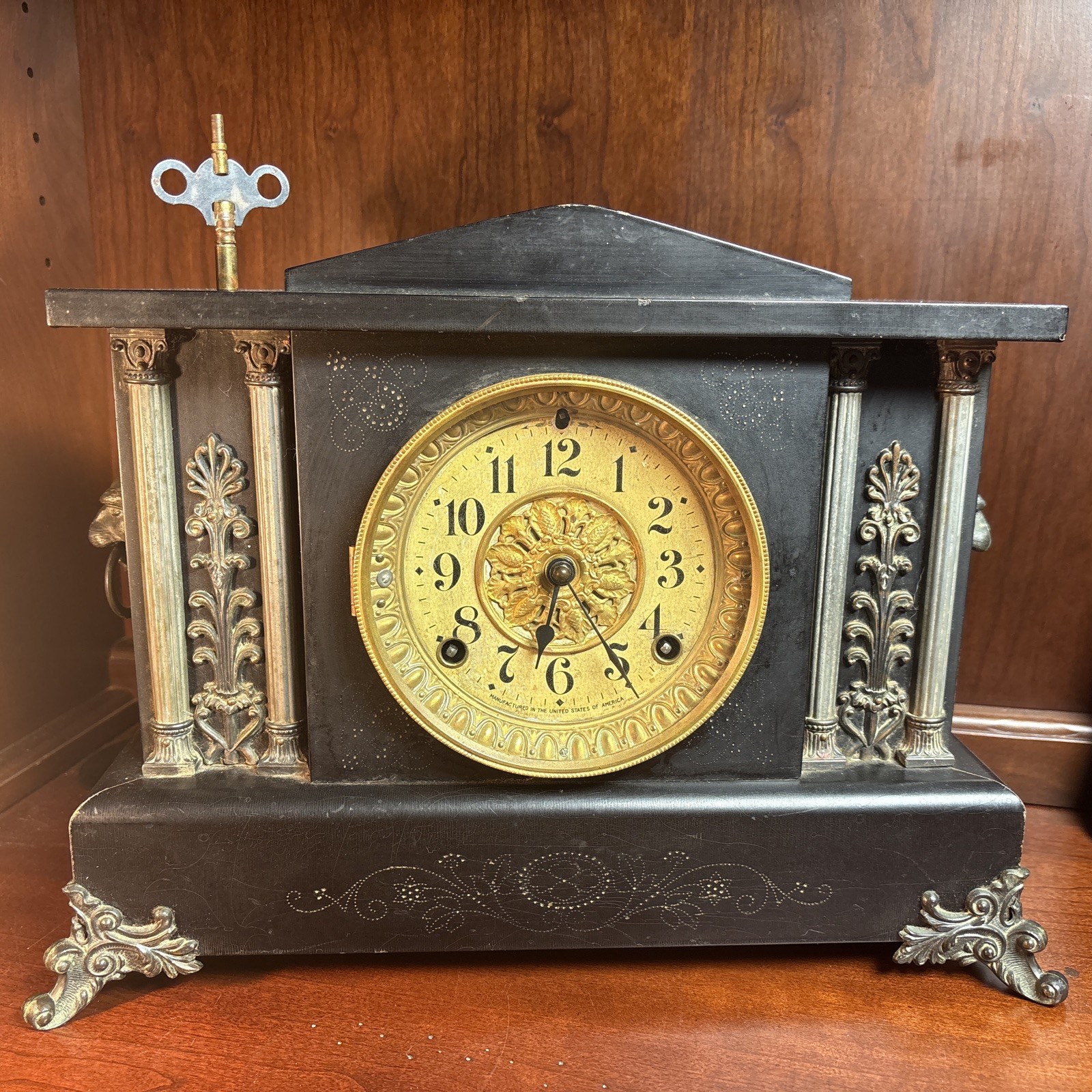 Antique 1900's E Ingraham Co Mantle Clock with Key