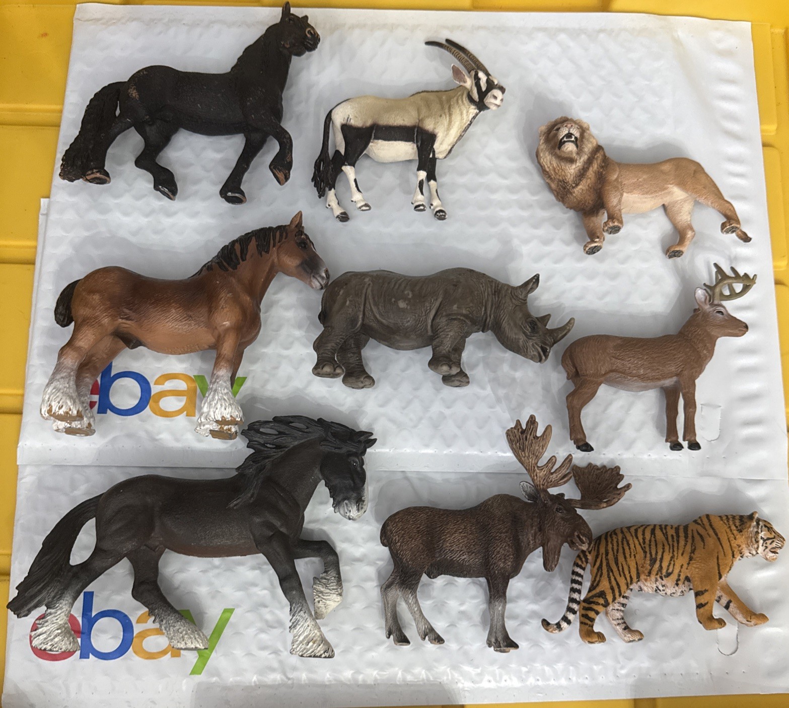 9 Schleich Animals Assorted Lot Figurines Moose Lion Tiger Horses Rhino Deer