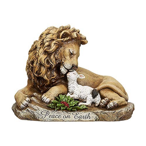 Roman Joseph\'s Studio Lion and Lamb on Rock Peace on Earth Figurine 8.5 Inch