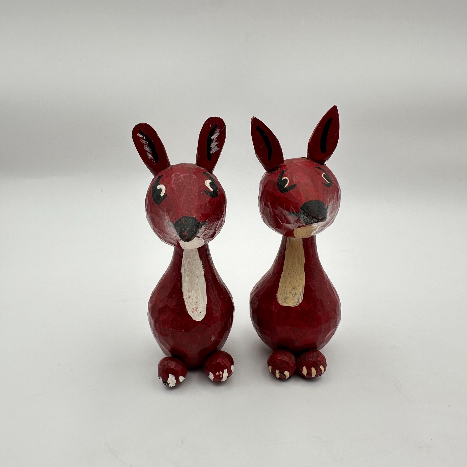 Vtg Mid Century Gunnar Ander Style Fox Rabbit Animal Set 2 Painted Wood Deco