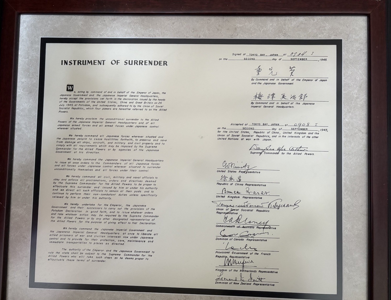 Japan Japanese Instrument of Surrender Form 1945 World War 2 Large Framed Print