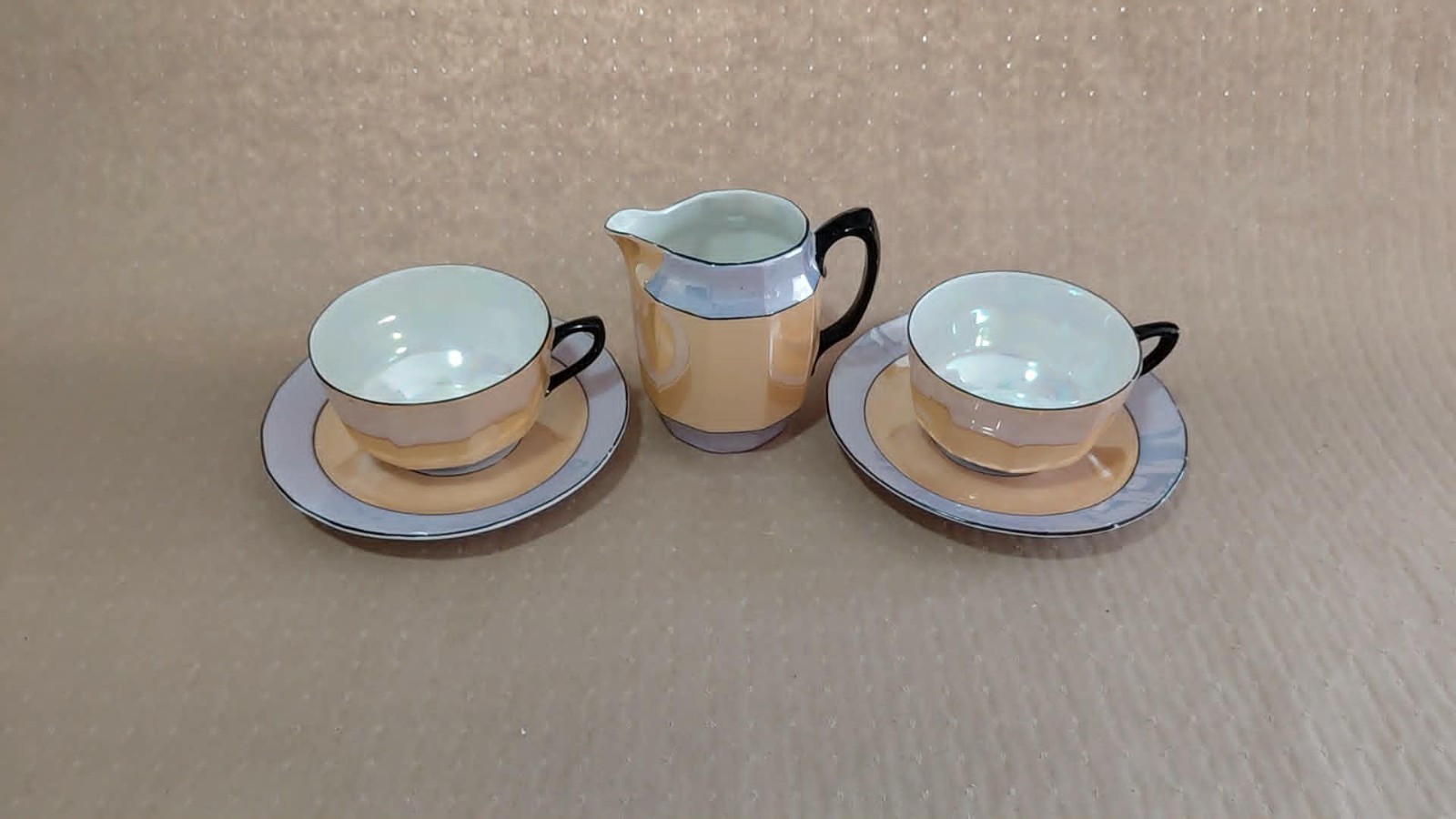 Vtg. Atlantic Bavaria Lusterware Tea Cups Set of 2 with Saucers and Creamer