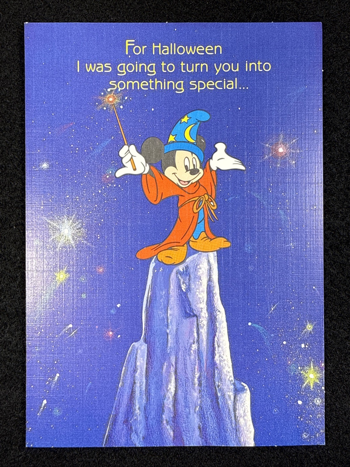 Vintage 1990s Walt Disney Fantasia Mickey Mouse Halloween Card Gibson Unused 7\