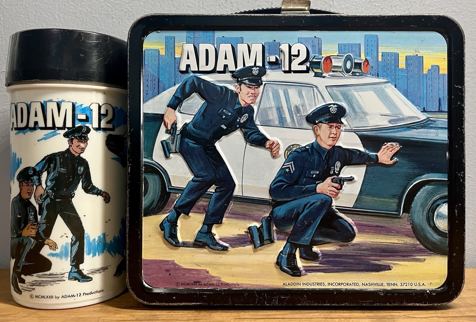 1972 Aladdin Adam-12 Metal Lunchbox And Thermos