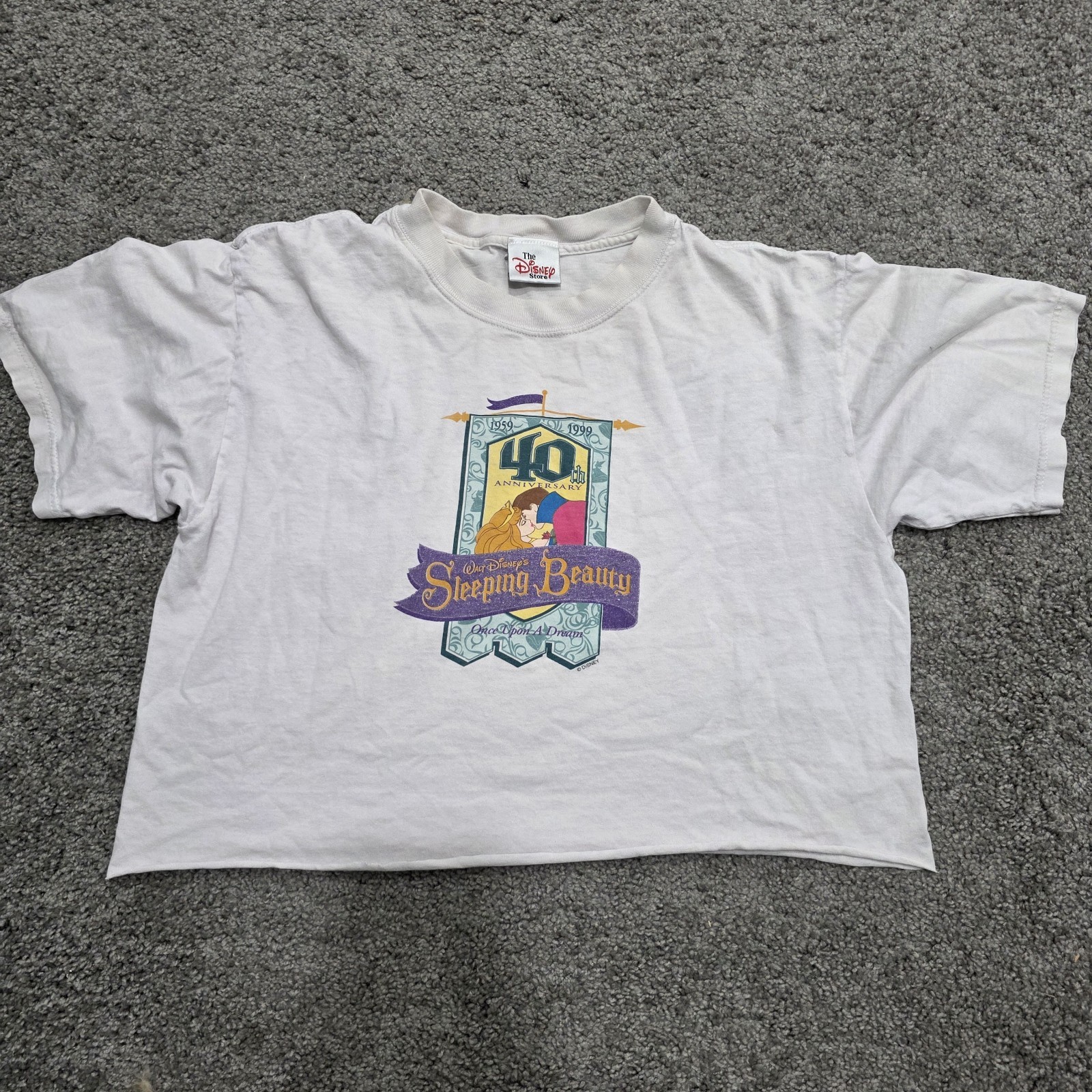 Vintage 1999 Disney Store Sleeping Beauty 40th Anniversary Shirt S/M Crop Top