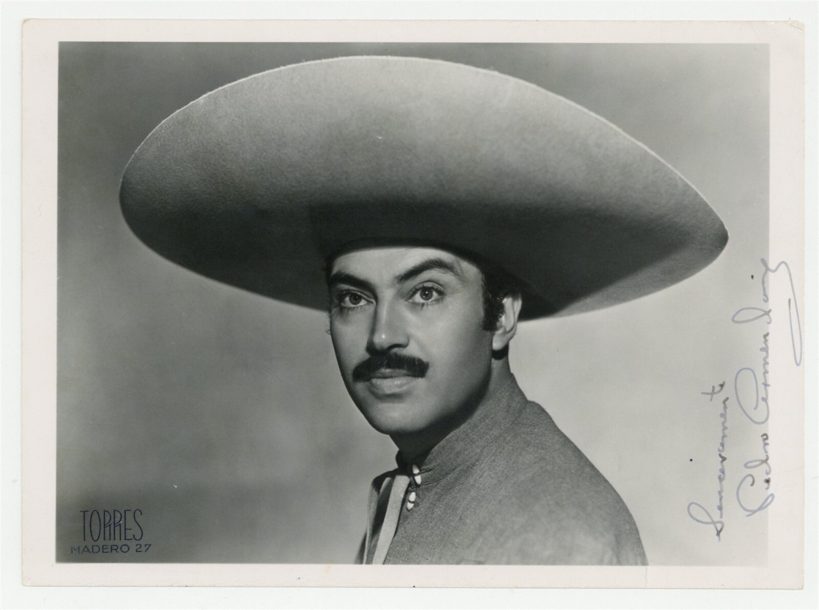 Pedro Armendariz Hand Signed Portrait Photo 1950 Mexican Actor Chicano Hero