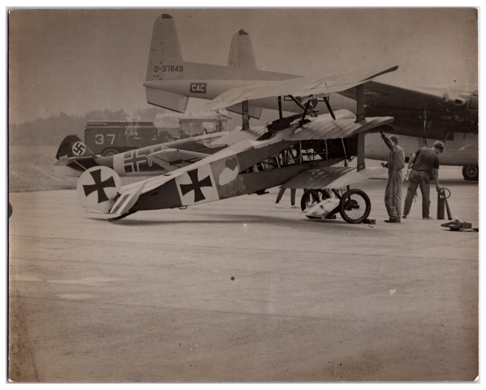 Original 1950s - 1917 Fokker DR-1 / Messerschmitt Planes At Airshow Photo (8x10)
