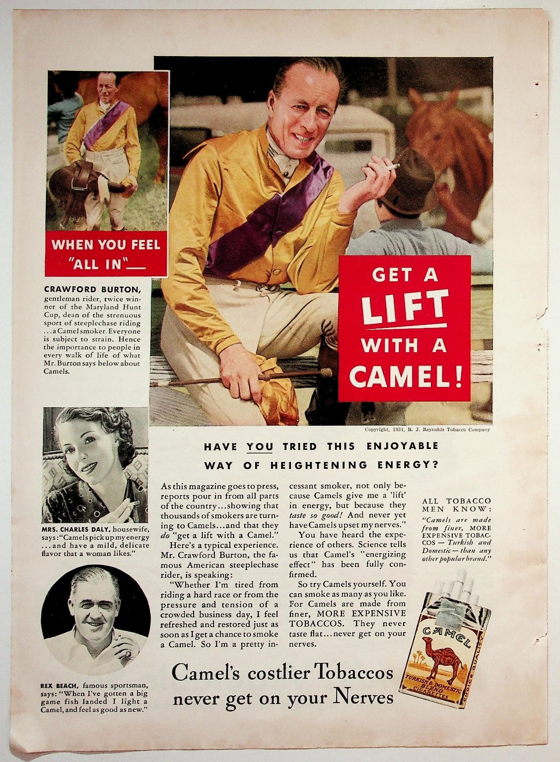 Camel 1934 Original Print Advertisement 8x11 Vintage Tobacco Ad Camel 1934 Original Print Advertisement 8x11 Vintage Tobacco Ad