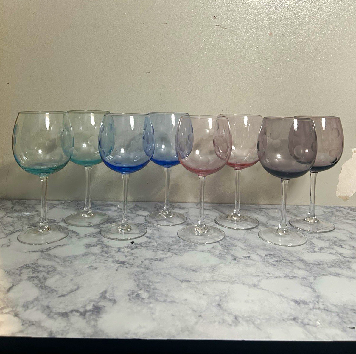 Discontinued Marquis Waterford Crystal Polka Dot Stemmed Wine Glasses Set of 8