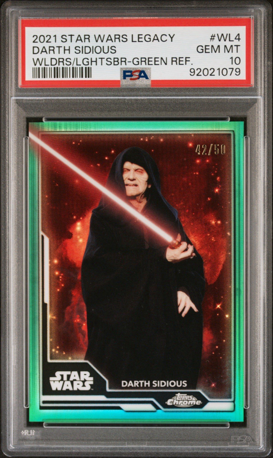 2021 Star Wars Topps Chrome Legacy Darth Sidious Green 42/50 PSA 10