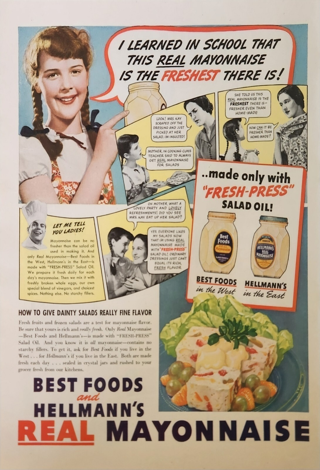 1937 Best Foods Hellmanns Vintage Ad the freshest there is