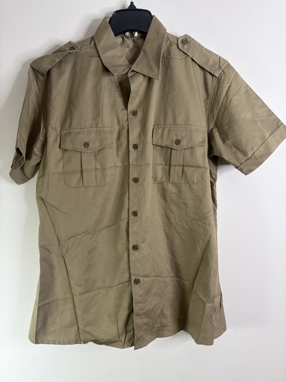 Vtg 1984 Italian Military Surplus Tan Short Sleeve Work Shirt Taglia 17 1/2 R