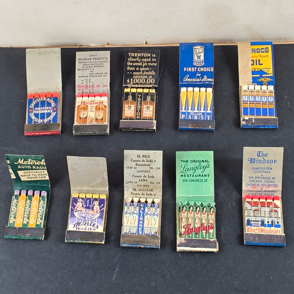 Feature Matchbooks Lot of 10, Chrysler, Motorola, Pabst ,Sunoco,Whiskey +