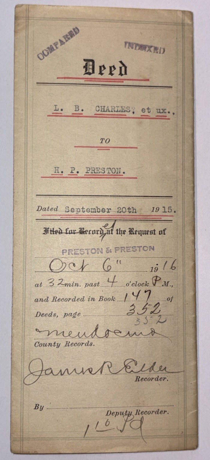 Original 1915 Bargain & Sale Deed – Willits, Mendocino County, California