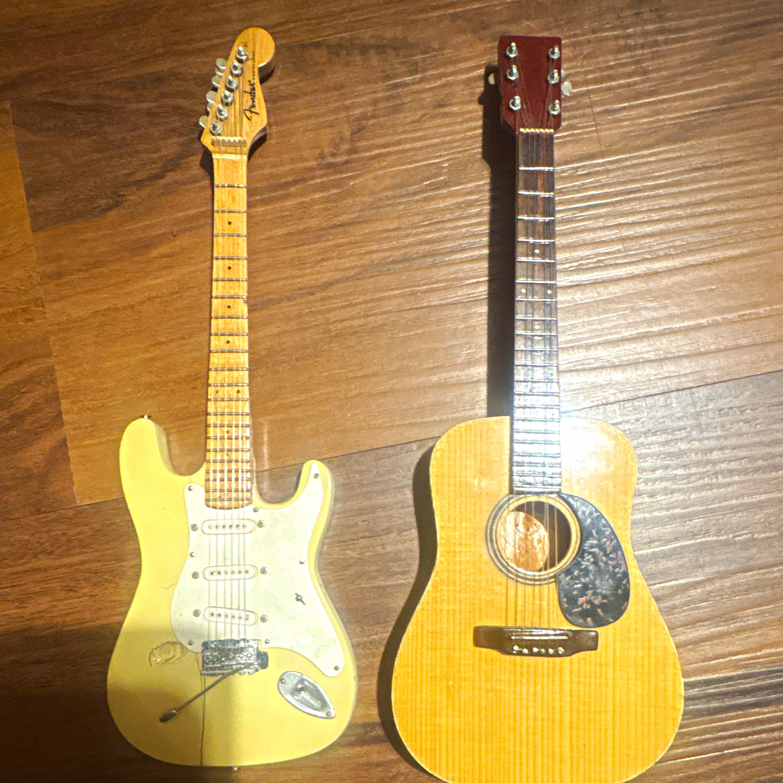 Fender Miniature Electric & Acoustic Guitar Figurines Lot of 2