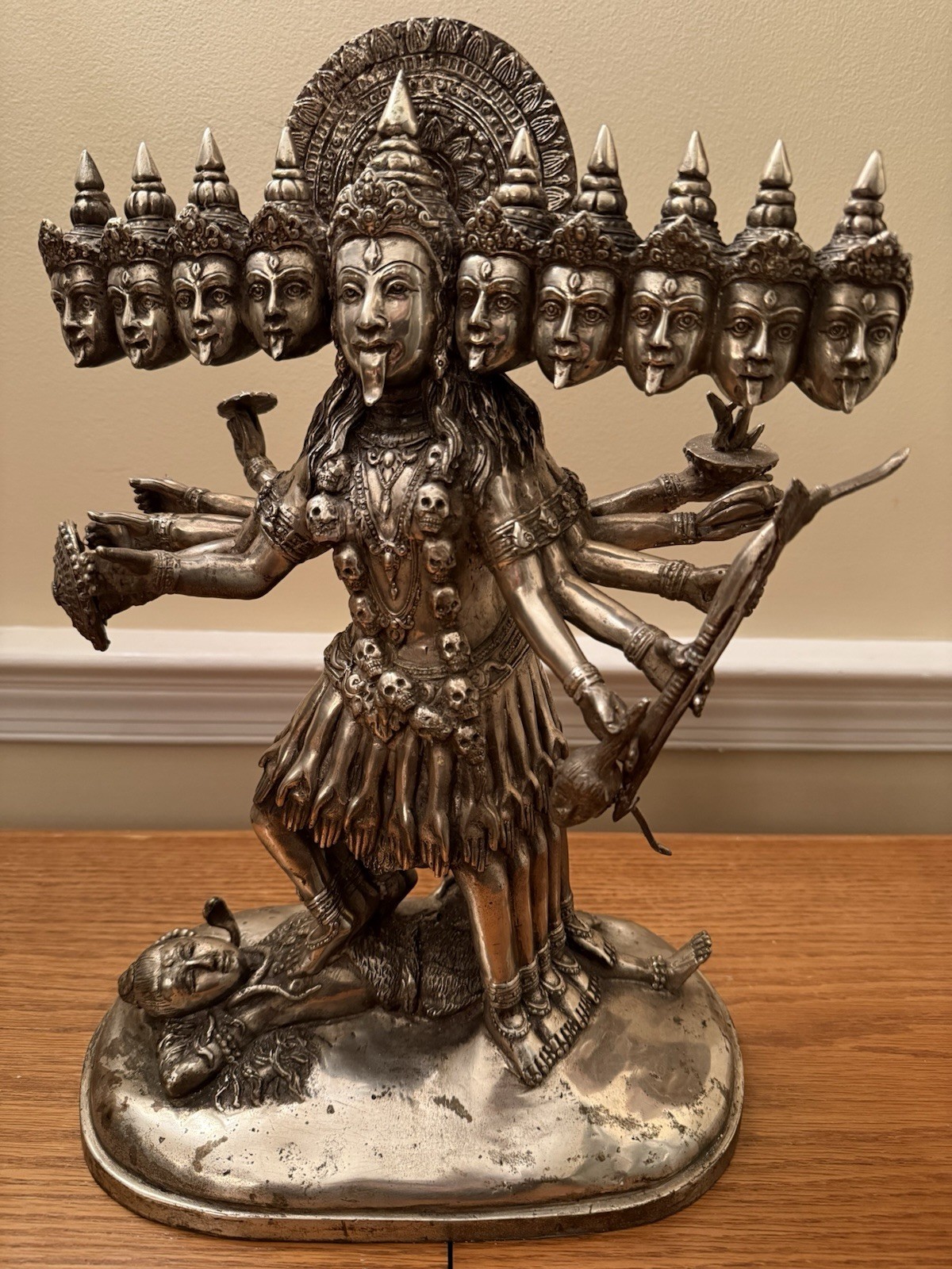 Large Hindu Statue Mahakali Dashamukhi Ten Headed Goddess, Brass ~18lb. 16 Large Hindu Statue Mahakali Dashamukhi Ten Headed Goddess, Brass ~18lb. 16