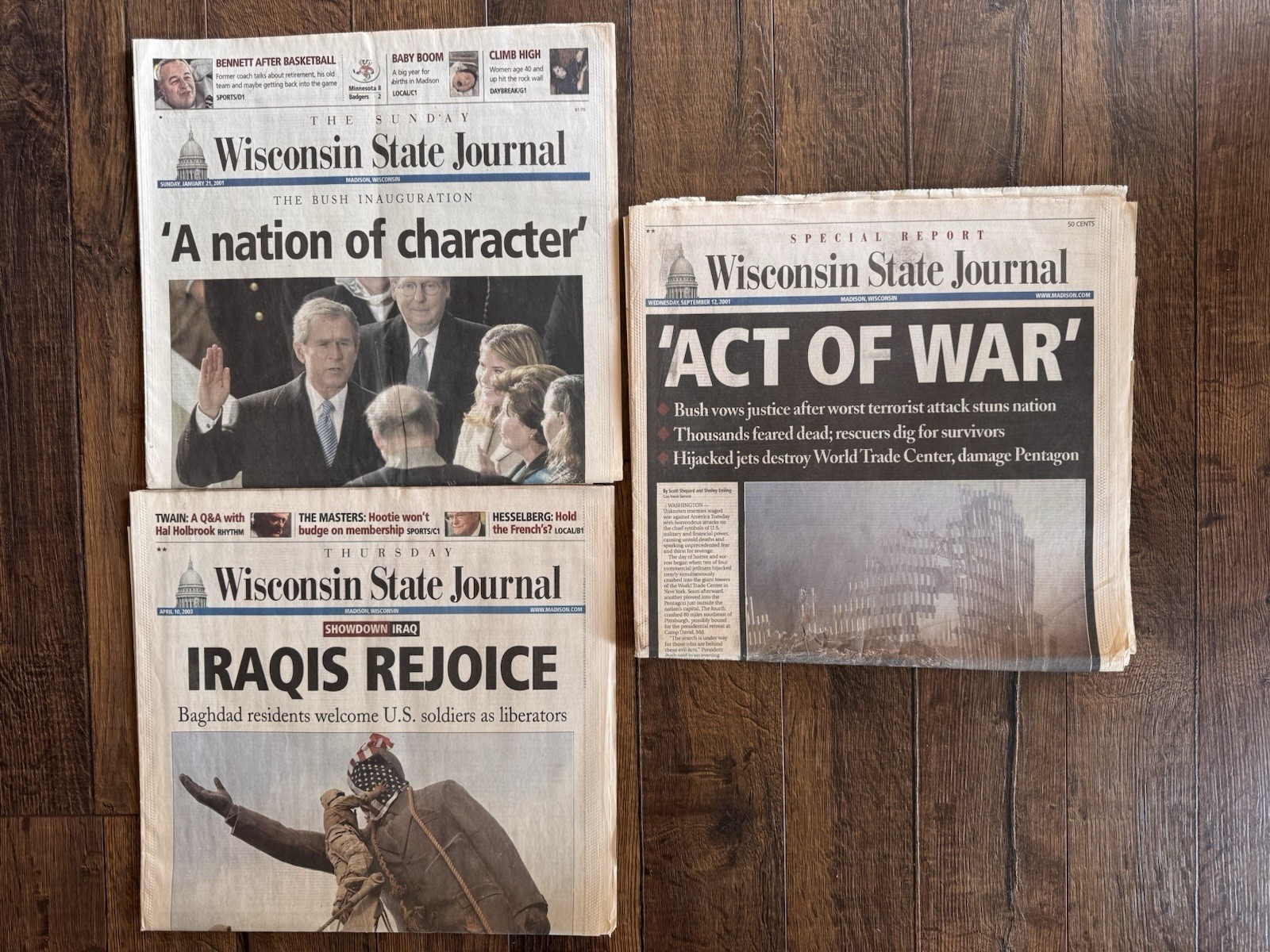Lot 3 VTG 9-11 Twin Towers, Bush Inauguration, Baghdad 4-2003, 1-2001, 9-2001 WI