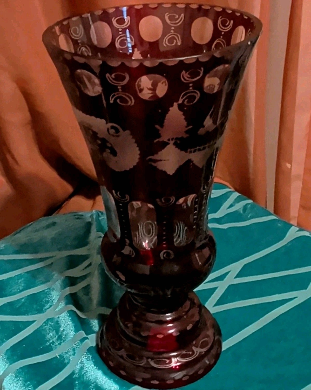 Vtg Egermann Bohemian Ruby Red Cut to Clear Glass 10\