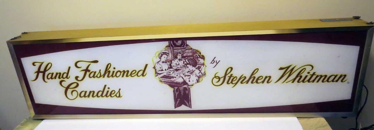 VINTAGE STEPHEN WHITMAN'S CHOCOLATES LIGHTED GLASS CANDY SIGN-STORE DISPLAY USA