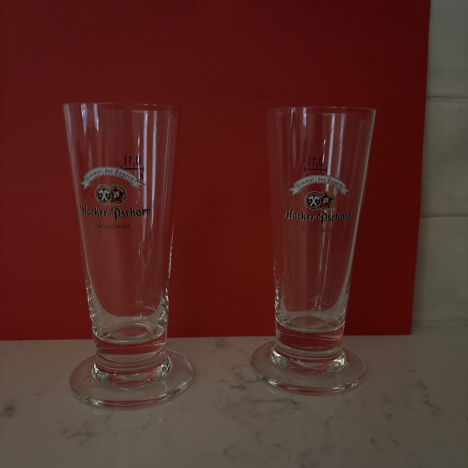 Set of 2 Hacker Pschorr 0.1L Pilsner Beer Sampling Shot Glasses