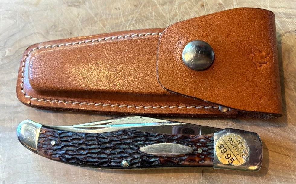 Vintage WESTERN 062 W/S  DBL BLADE Folding Hunter Knife w/ sheath