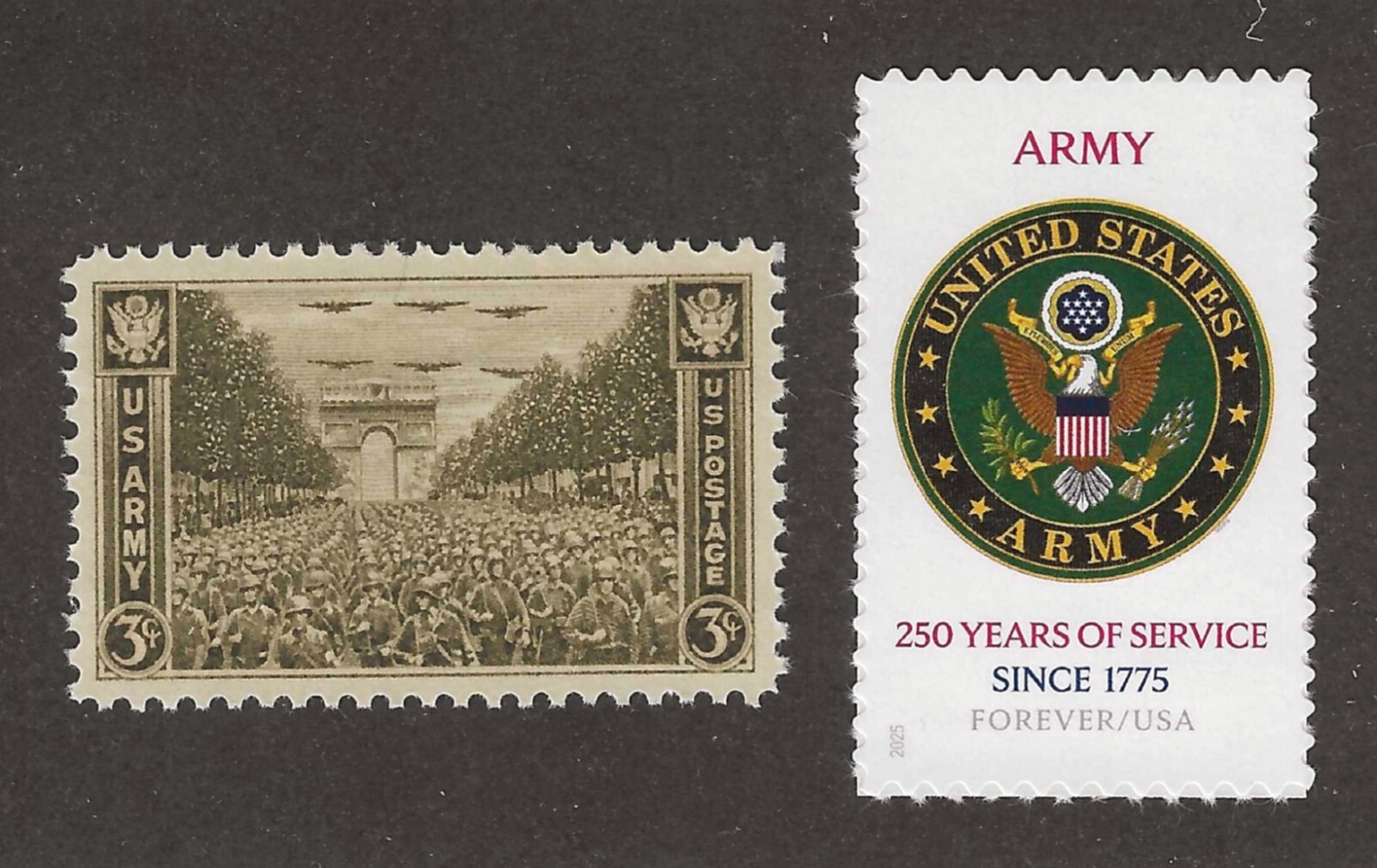 U.S. ARMY - WWII SOLDIERS + 250th ANNIVERSARY - SET OF 2 U.S. POSTAGE STAMPS