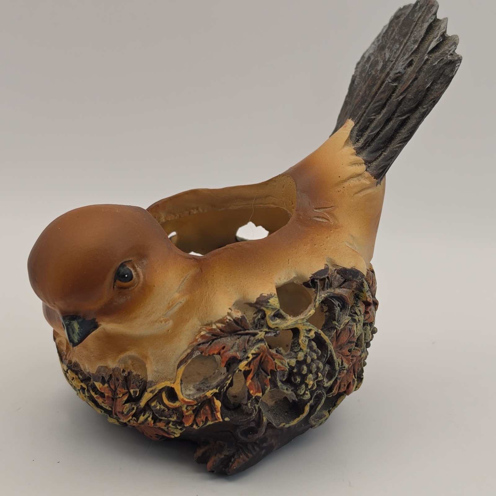 Ganz Resin Bird Votive Tea Light Candle Holder Autumn Fall Leaves Figure