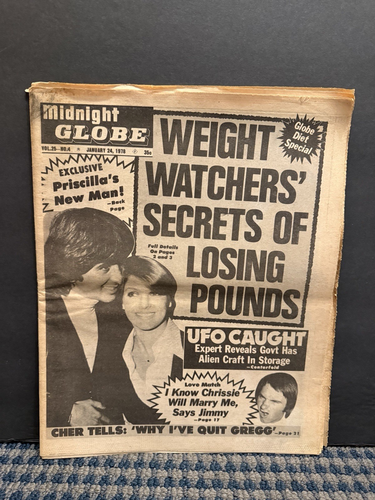 1978 Jan 28th Midnight Globe Newspaper, UFO Caught Govt Has Alien Craft (VRN10J)