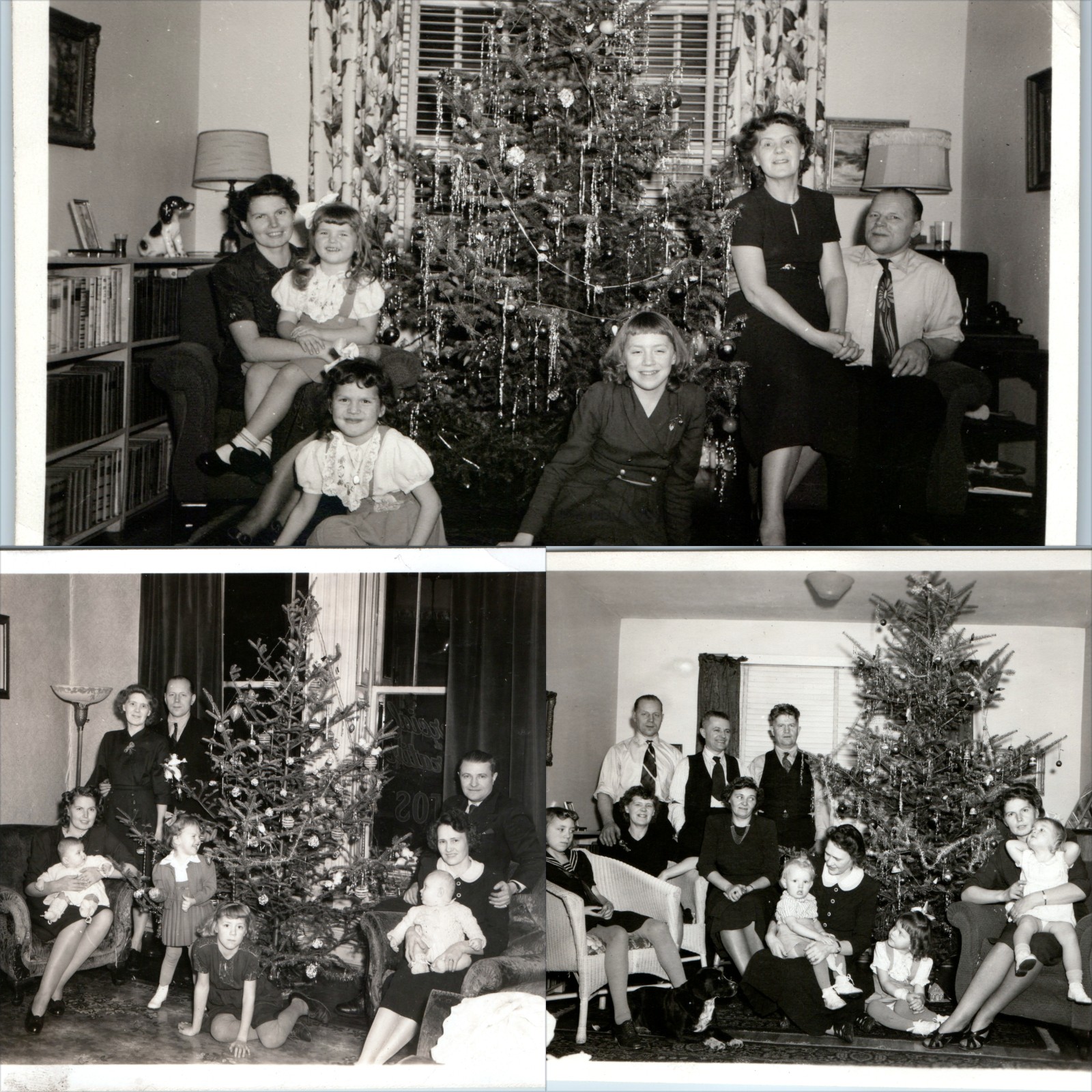 x3 LOT c1940s Montreal Canada Family Christmas Tree Snapshot Photos Children Dog x3 LOT c1940s Montreal Canada Family Christmas Tree Snapshot Photos Children Dog