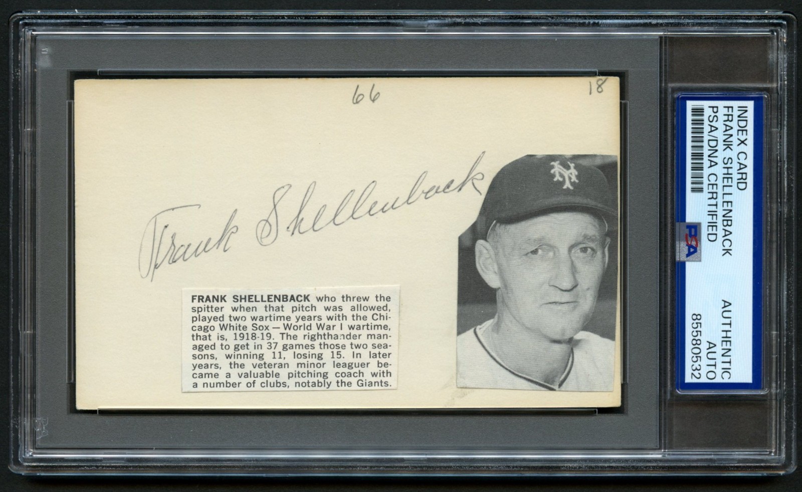 Frank Shellenback d1969 signed autograph 3x5 Cut American Baseball Coach PSA