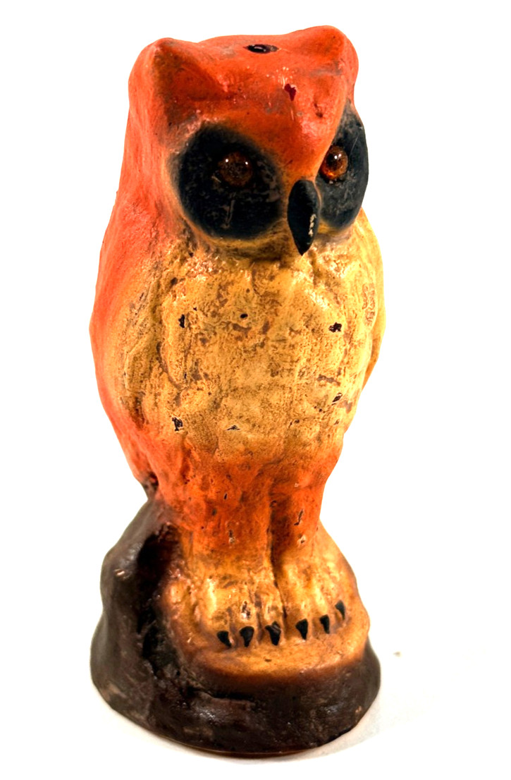 Antique Miniature chalk Halloween Owl glass eyes 
